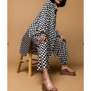 LALA ORIGINAL DESIGN: Lala Satin Playsuit in Checkerboard